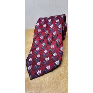 ERMENEGILDO ZEGNA Mens Necktie Red 100% Silk Tulip Floral Made in Italy Classic